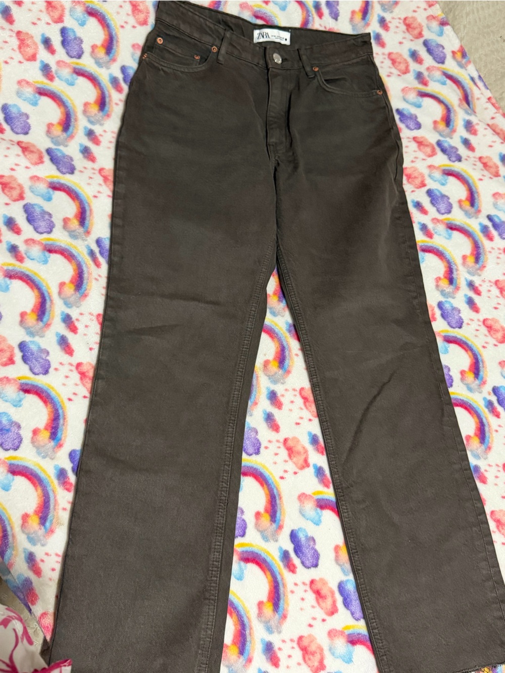 Zara High-Rise Straight Leg Jeans in Dark Brown